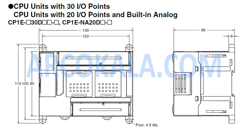 ابعاد پی ال سی مدل OMRON PLC CP1E-N40SDR-A