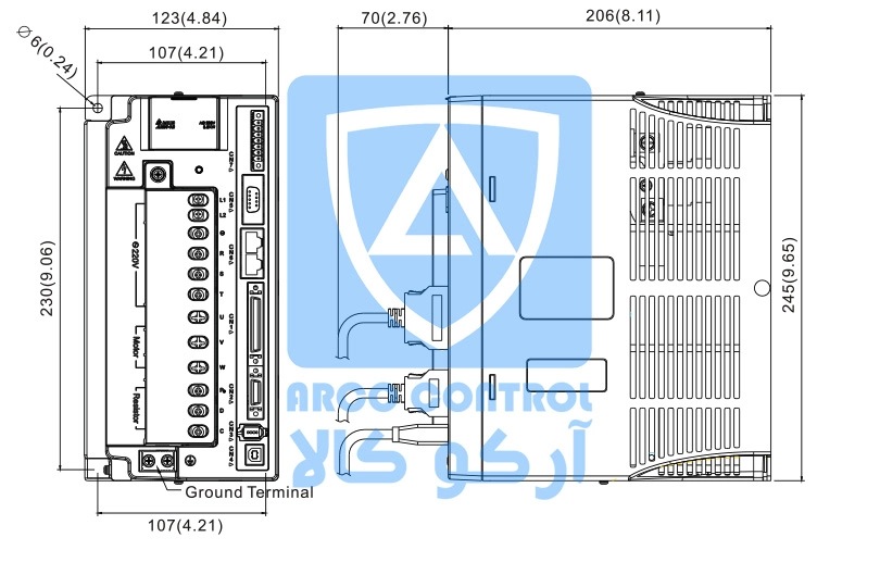 ابعاد درایو دلتا برای توان 5.5 کیلووات سری A2