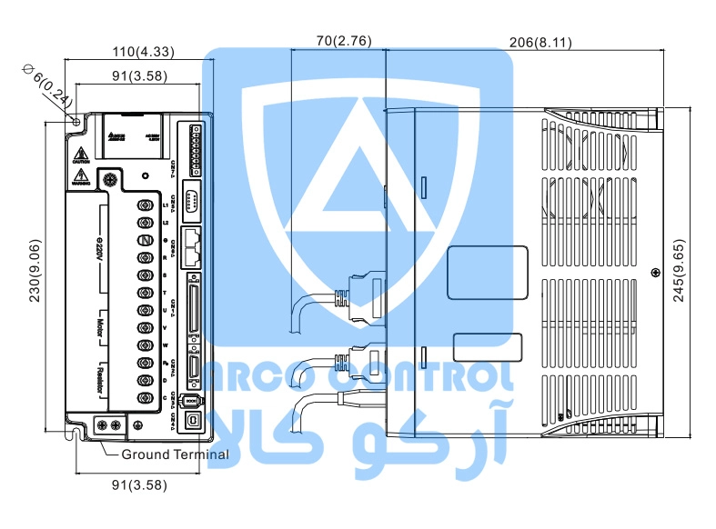 ابعاد درایو دلتا برای توان 4.5 کیووات