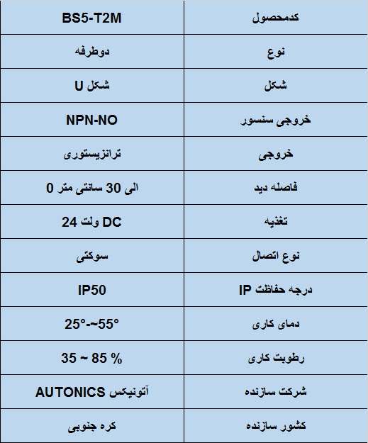 جدول مشخصات فنی سنسور نوری آتونیکس Autonics BS5-T2M