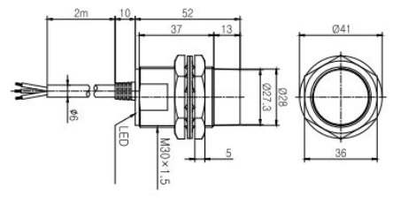 ابعاد سنسور القایی کوینو قطر30- IPX-A30-15A1N