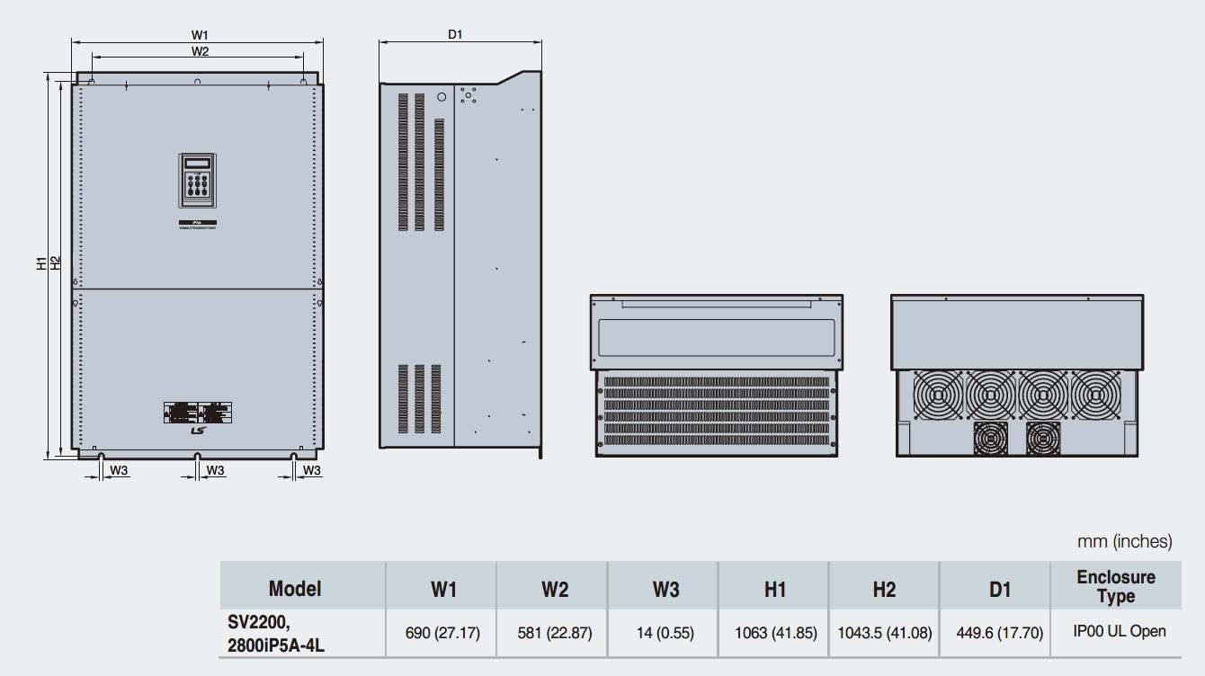 ابعاد اینورتر IP5A SV 2200-2800