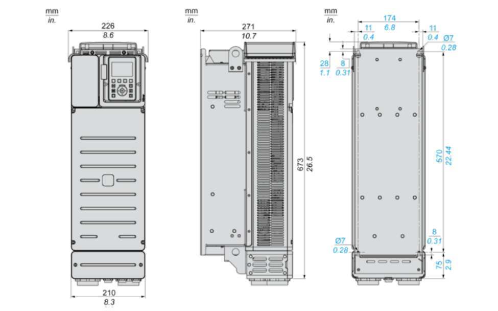ابعاد ATV930D22M3