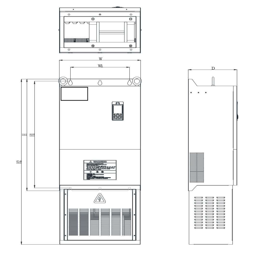 ابعاد اینورتر from 110KW to 250 KW