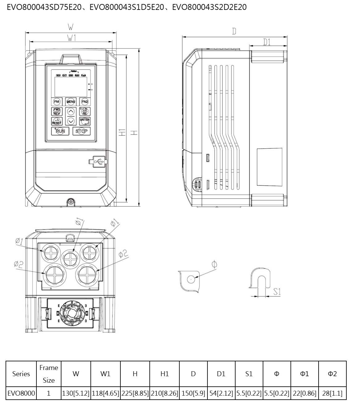 EVO800043S1D5 ابعاد