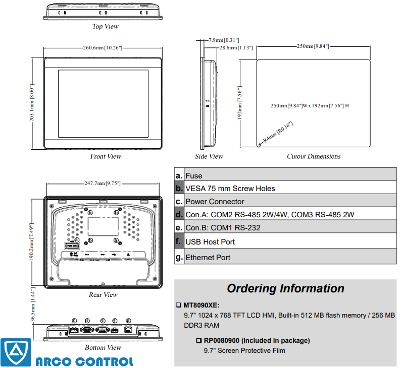 ابعاد HMI وینتک مدل MT8090XE