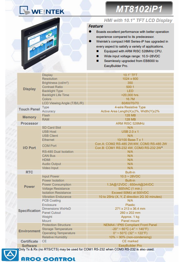 مشخصات HMI وینتک 10.1 اینچ مدل MT8102iP