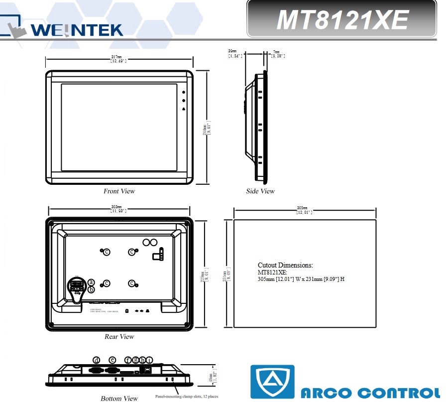 ابعاد HMI وینتک 12.1 اینچ مدل MT8121XE1