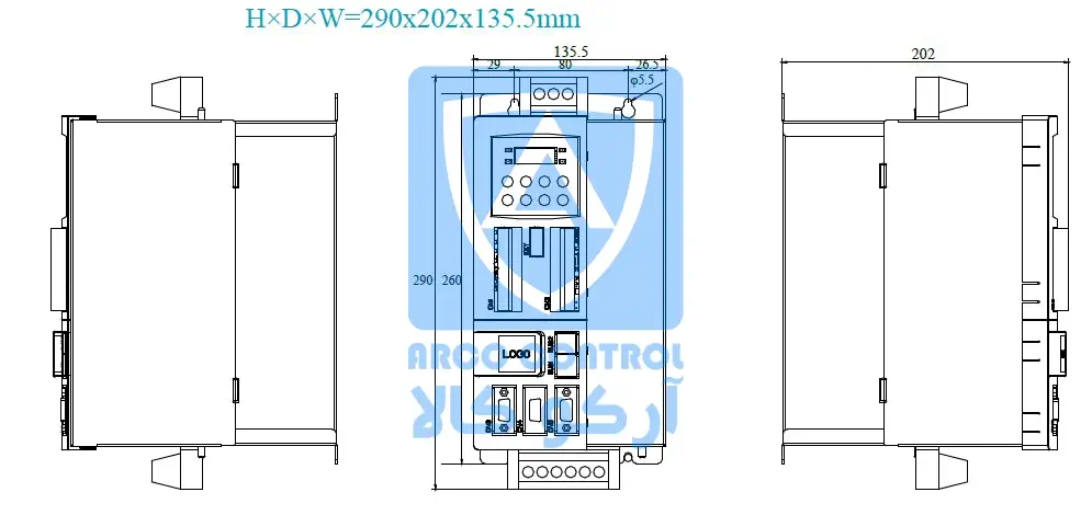 ابعاد درایو سانیو برای توان های 7.5 و 11 کیلووات