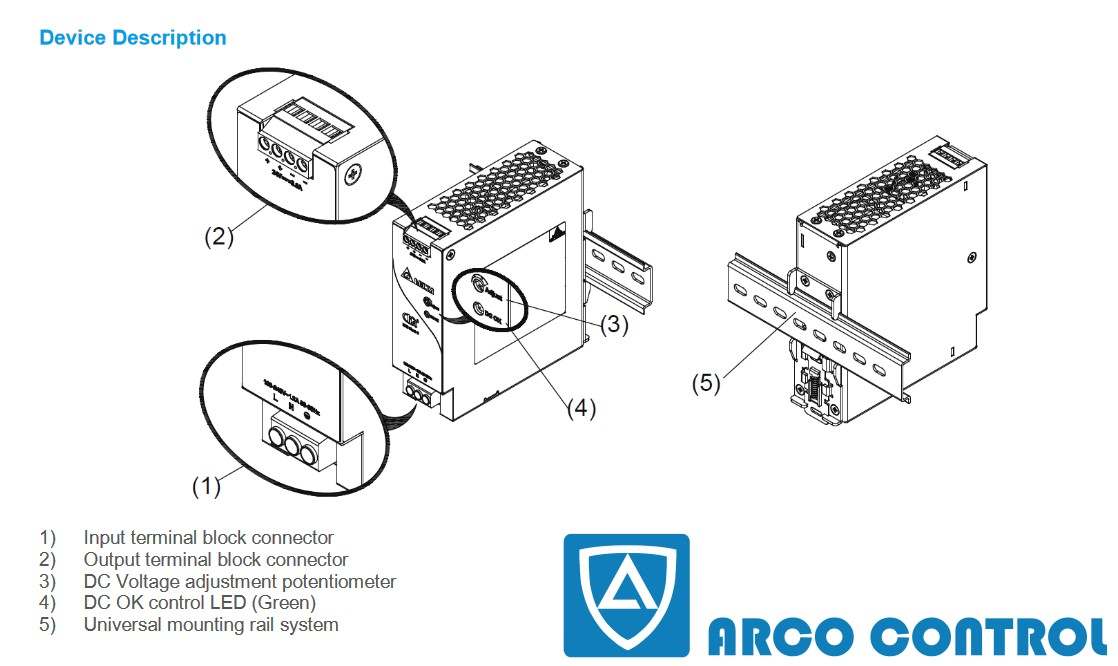 مشخصات منبع تغذیه 24 ولت DELTA مدل DRP-24V100W1NN