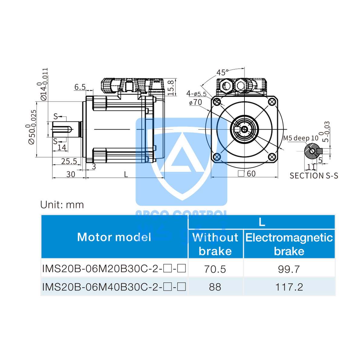 ابعاد سروو موتور اینوتB1