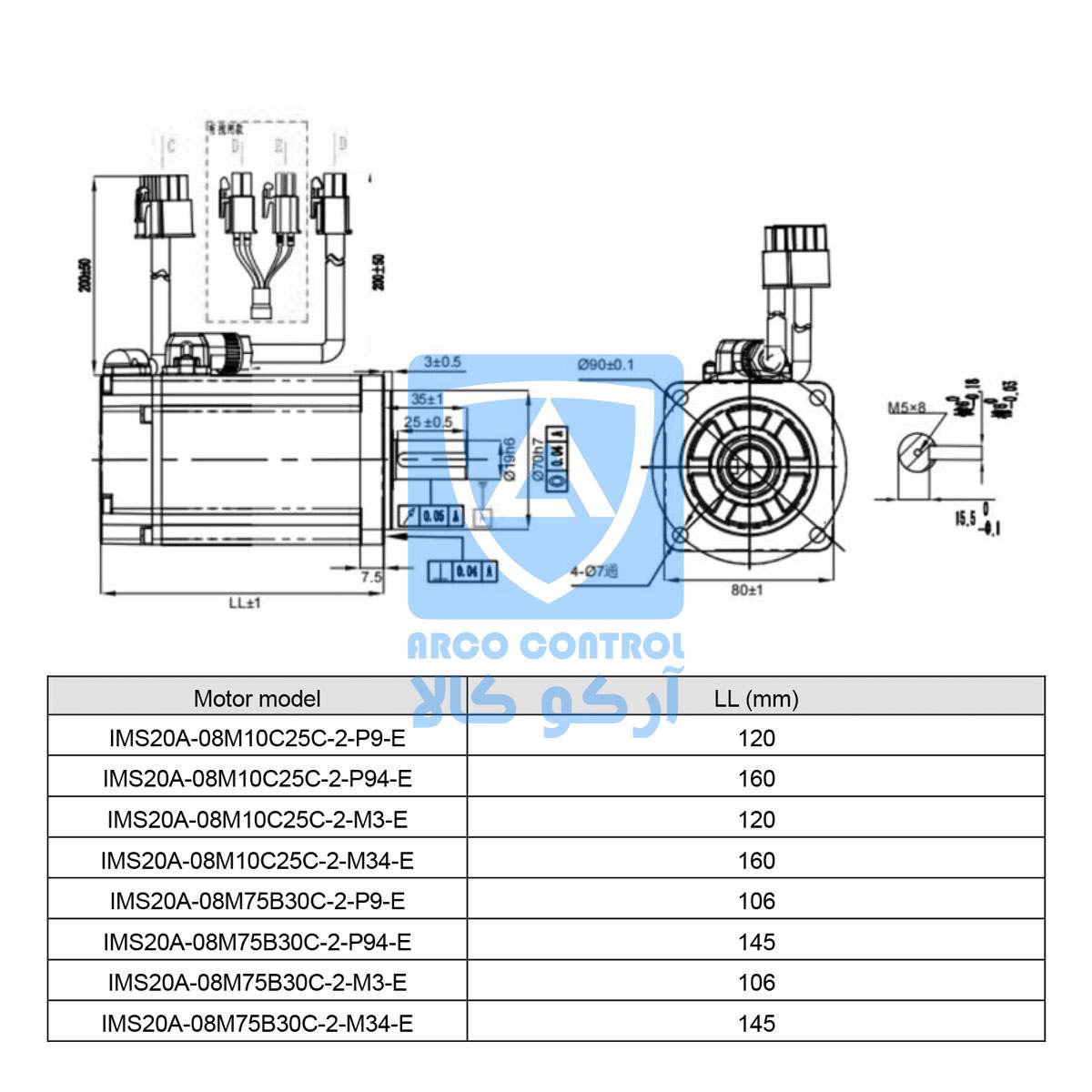 ابعاد سروو موتور اینوت A1